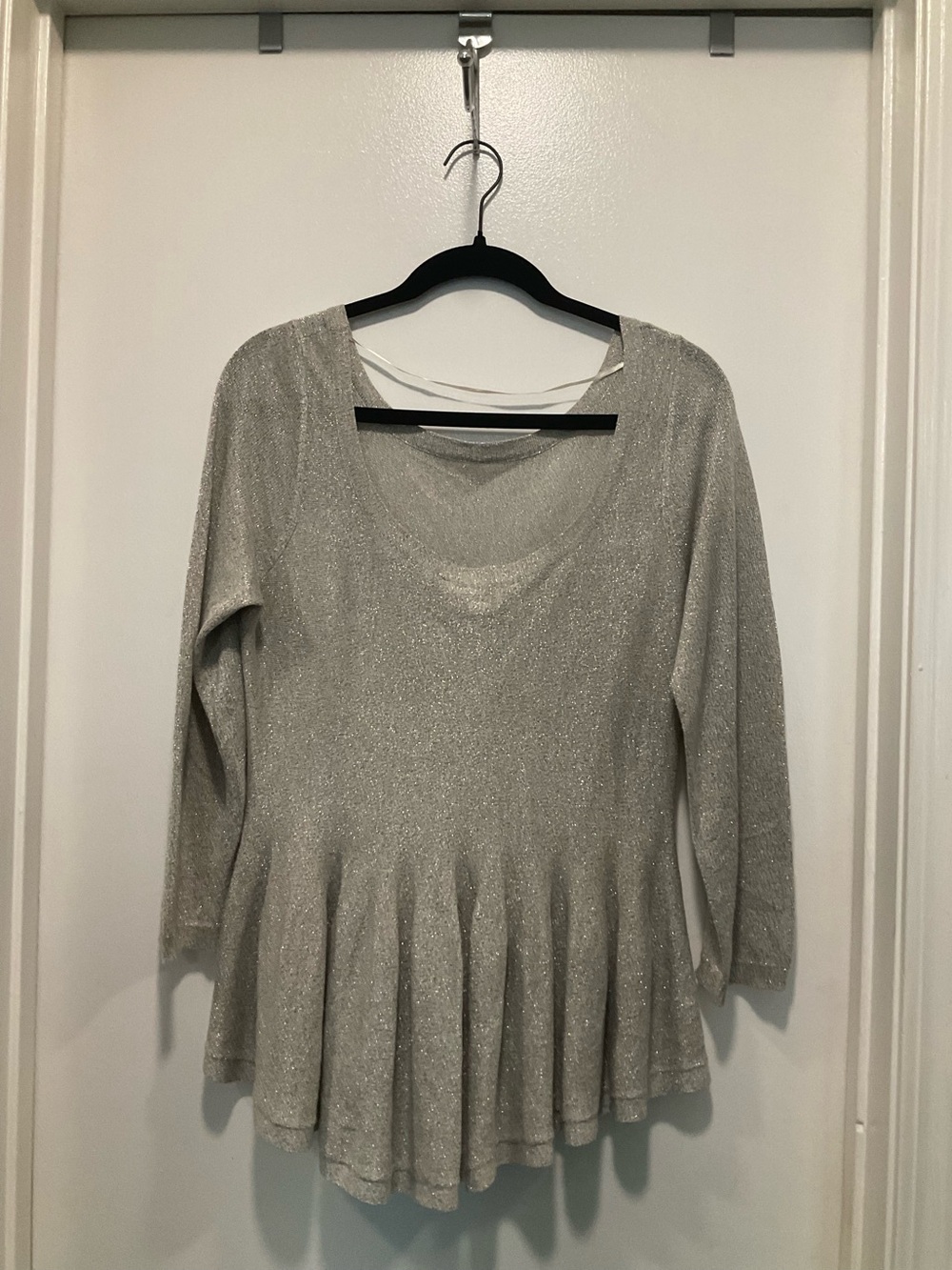 Philosophy Silver Shimmer Peplum Scoop Neck Top